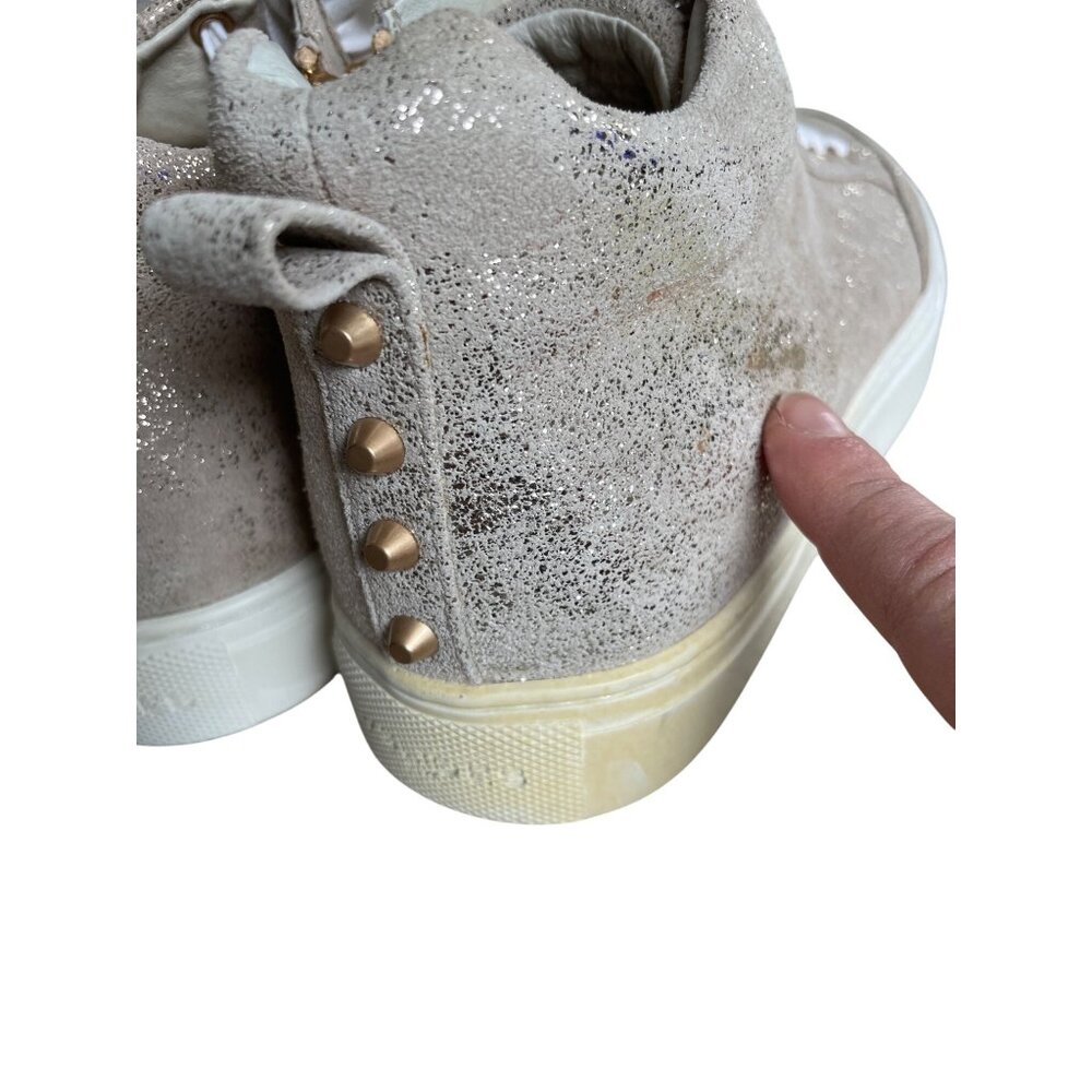 J/Slides | Ludlow Women's 7.5 Gold Metallic Leather High Top Lace Up Sneaker - Picture 5 of 9